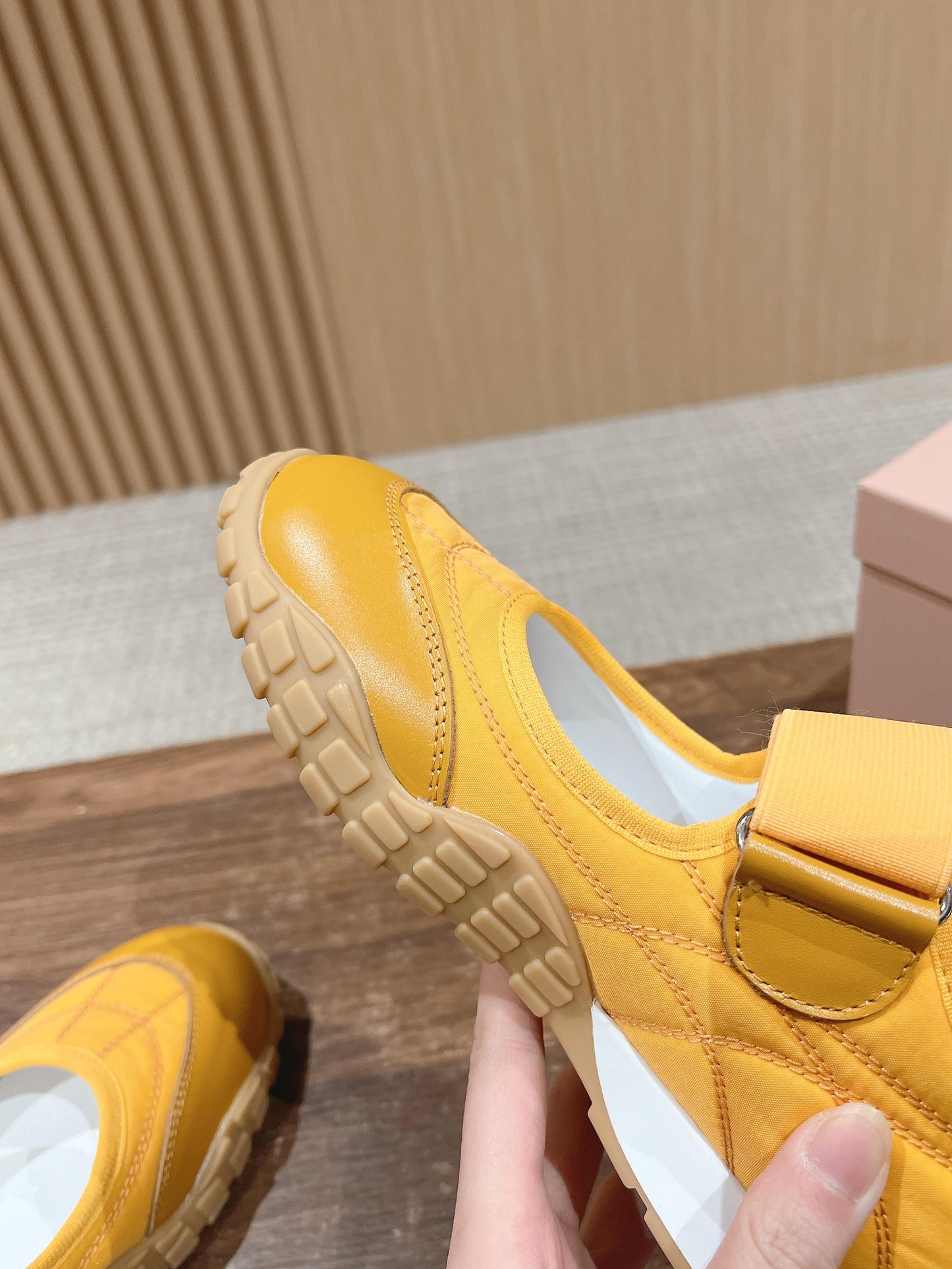BALLET SHOES IN YELLOW LAMBSKIN AND FABRIC ANTI-SLIP RUBBER SOLE - 35