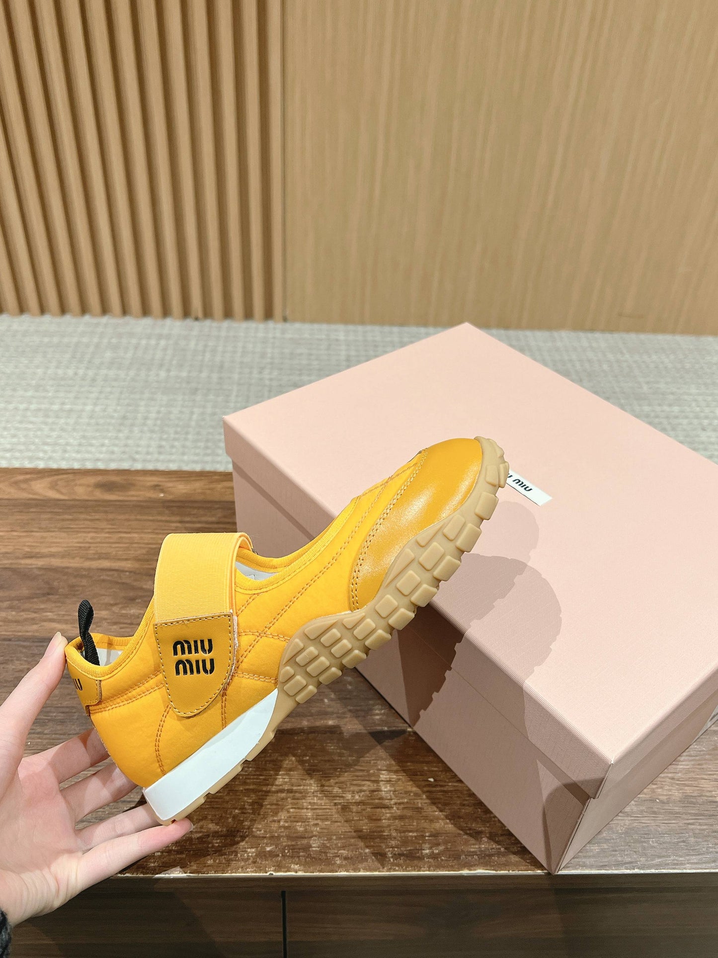 BALLET SHOES IN YELLOW LAMBSKIN AND FABRIC ANTI-SLIP RUBBER SOLE - 35