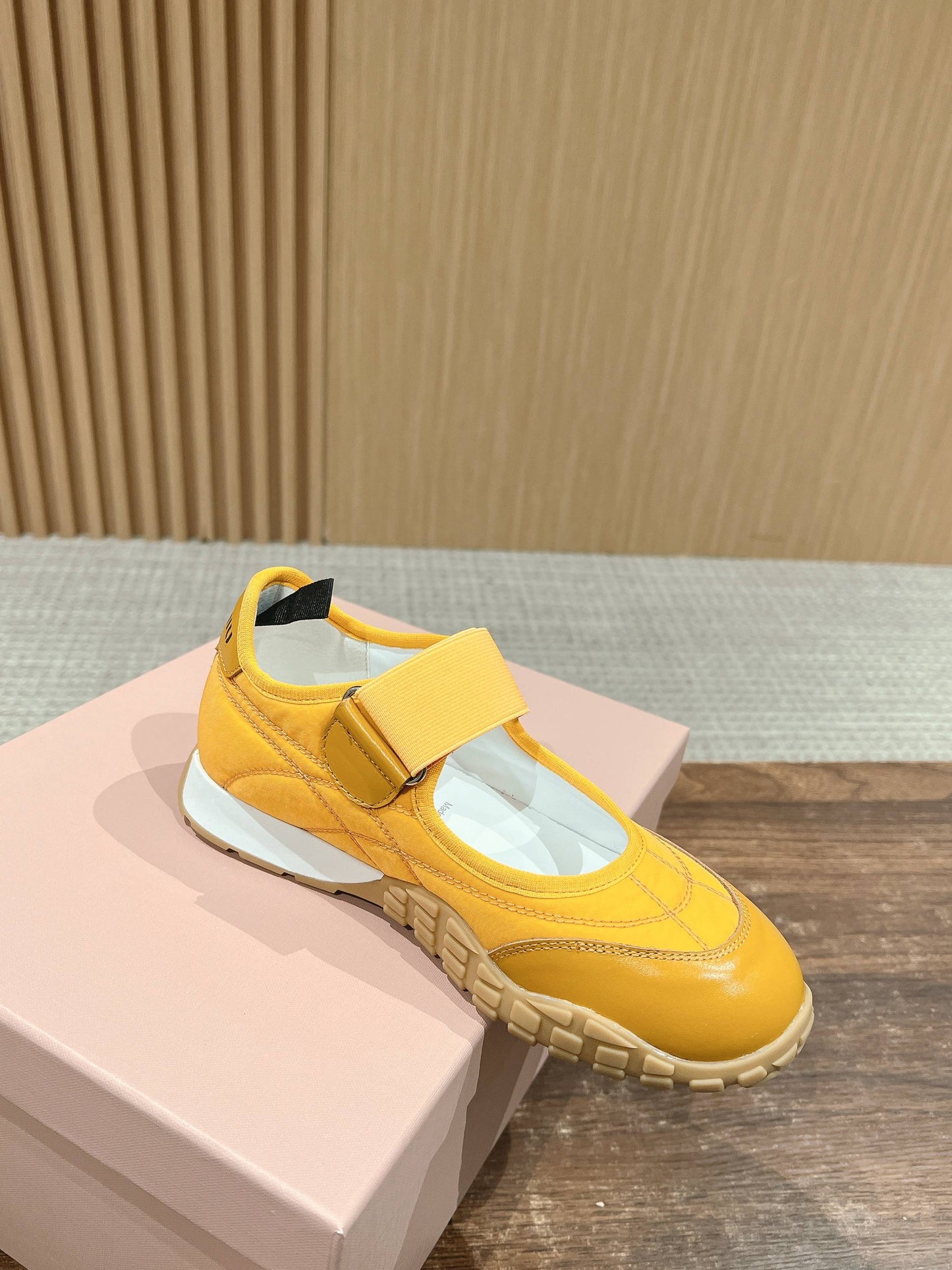 BALLET SHOES IN YELLOW LAMBSKIN AND FABRIC ANTI-SLIP RUBBER SOLE - 35