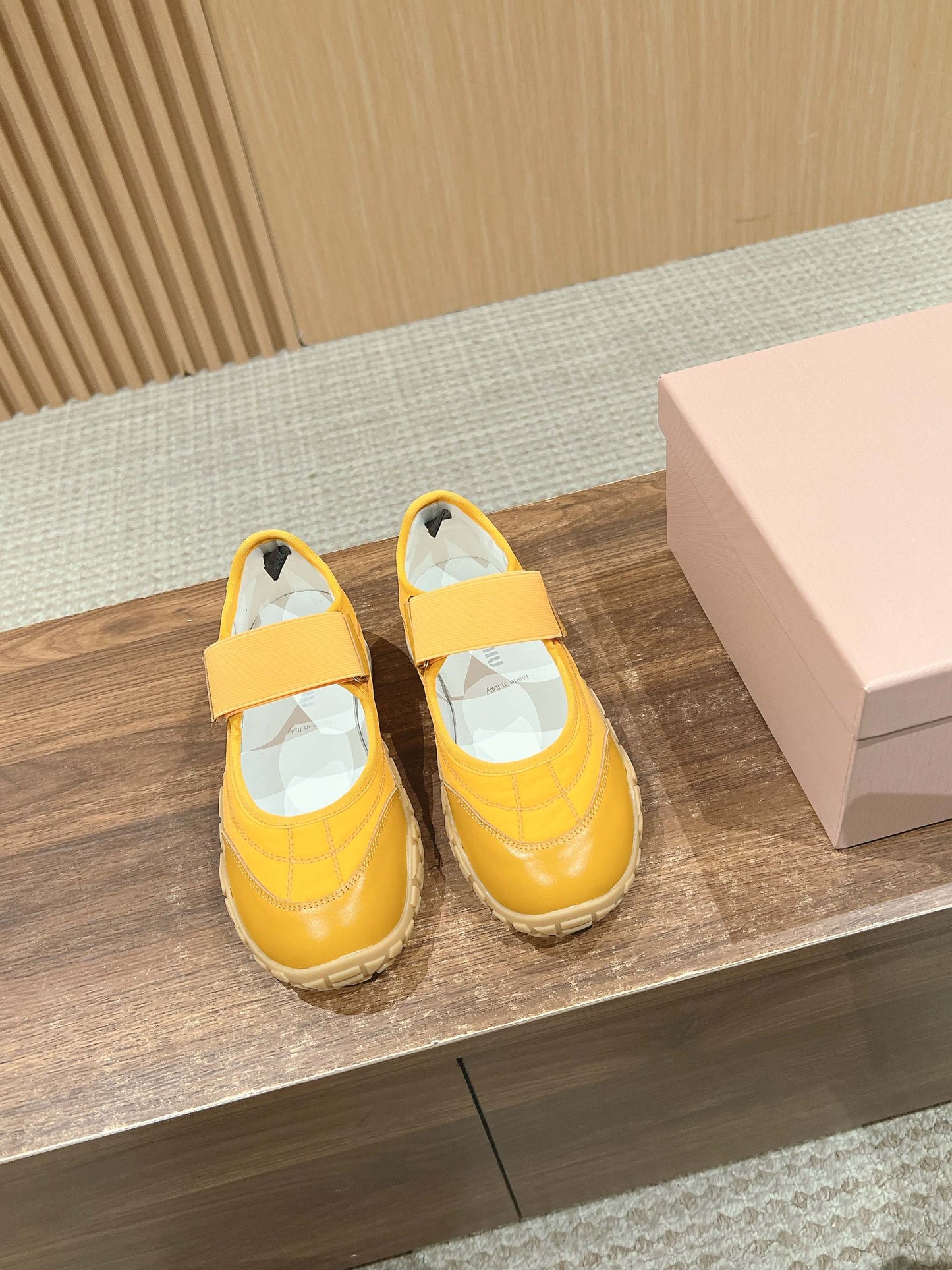 BALLET SHOES IN YELLOW LAMBSKIN AND FABRIC ANTI-SLIP RUBBER SOLE - 35