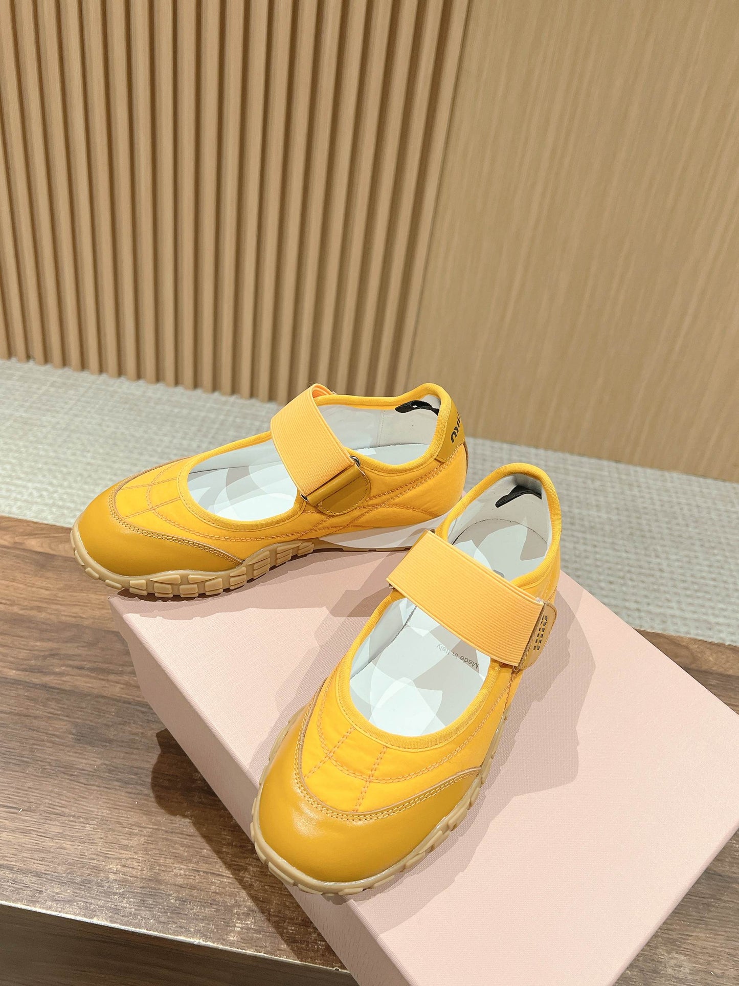 BALLET SHOES IN YELLOW LAMBSKIN AND FABRIC ANTI-SLIP RUBBER SOLE - 35