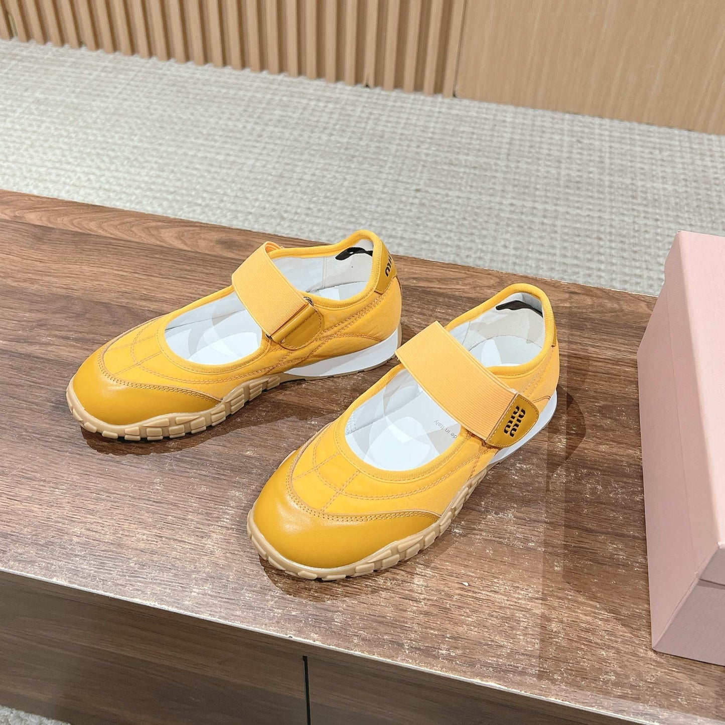 BALLET SHOES IN YELLOW LAMBSKIN AND FABRIC ANTI-SLIP RUBBER SOLE - 35
