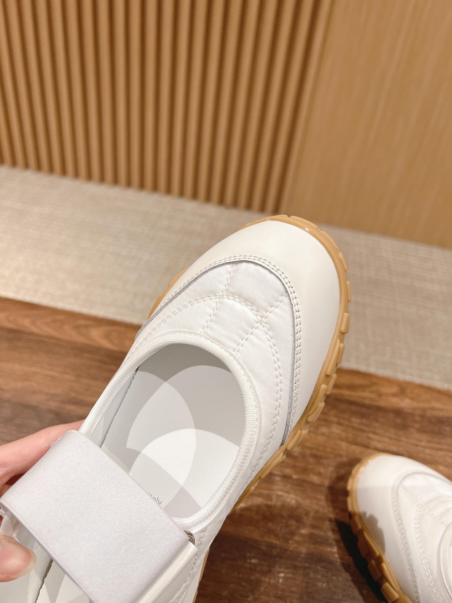 BALLET SHOES IN WHITE LAMBSKIN AND FABRIC ANTI-SLIP RUBBER SOLE - 35