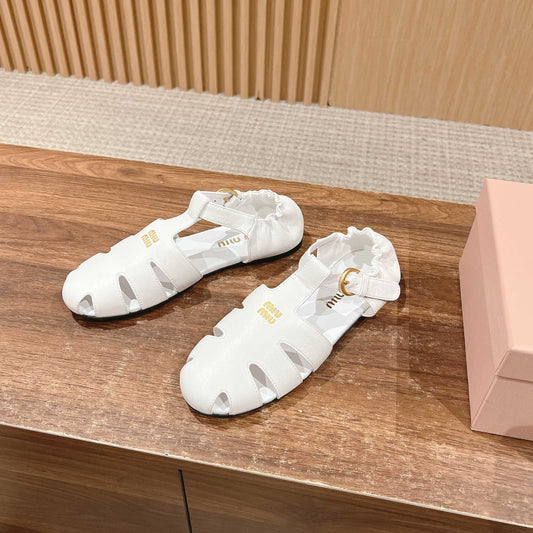 FISHERMAN BUCKLE SANDALS IN WHITE LAMBSKIN - 35