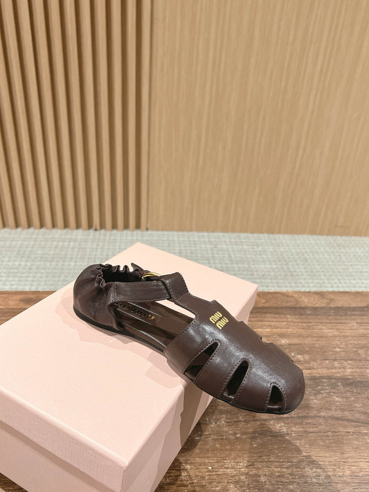 FISHERMAN BUCKLE SANDALS IN COCOA BROWN LAMBSKIN - 35