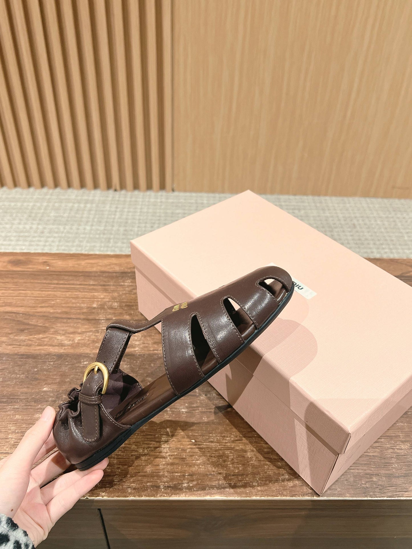 FISHERMAN BUCKLE SANDALS IN COCOA BROWN LAMBSKIN - 35