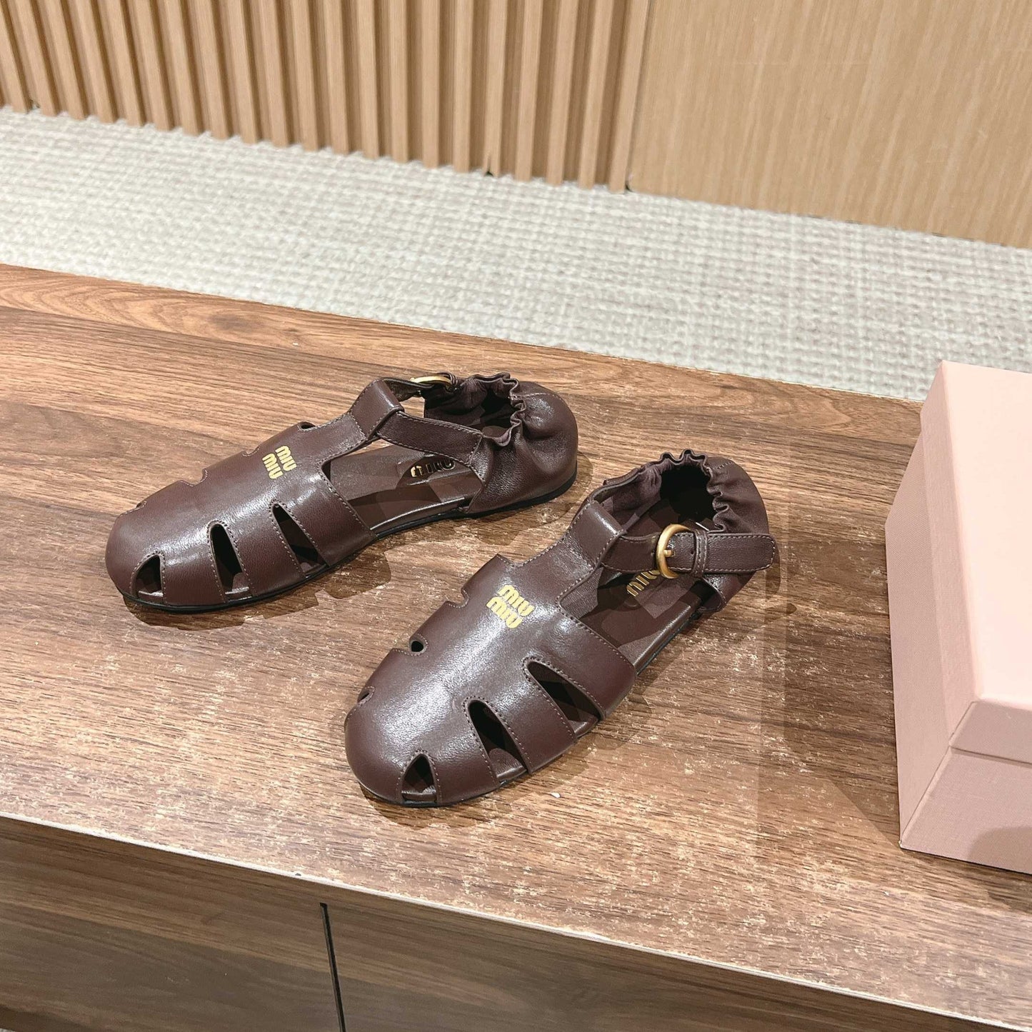 FISHERMAN BUCKLE SANDALS IN COCOA BROWN LAMBSKIN - 35