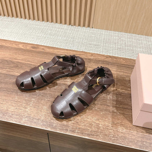 FISHERMAN BUCKLE SANDALS IN COCOA BROWN LAMBSKIN - 35