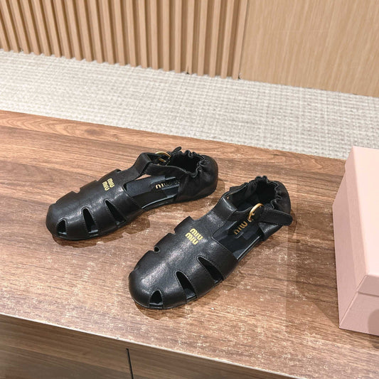 FISHERMAN BUCKLE SANDALS IN BLACK LAMBSKIN - 35