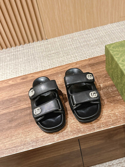БОСОНІЖКИ GUCCI 26S З ДВОМА РЕМІНЦЯМИ, З ЧОРНОЇ ТЕЛЯЧОЇ ШКІРИ