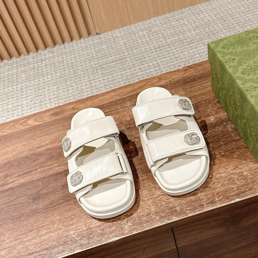 БОСОНІЖКИ GUCCI 26S З ПОДВІЙНИМ РЕМІНЦЕМ З ТЕЛЯЧОЇ ШКІРИ КРЕМОВО-БЕЖЕВОГО КОЛЬОРУ
