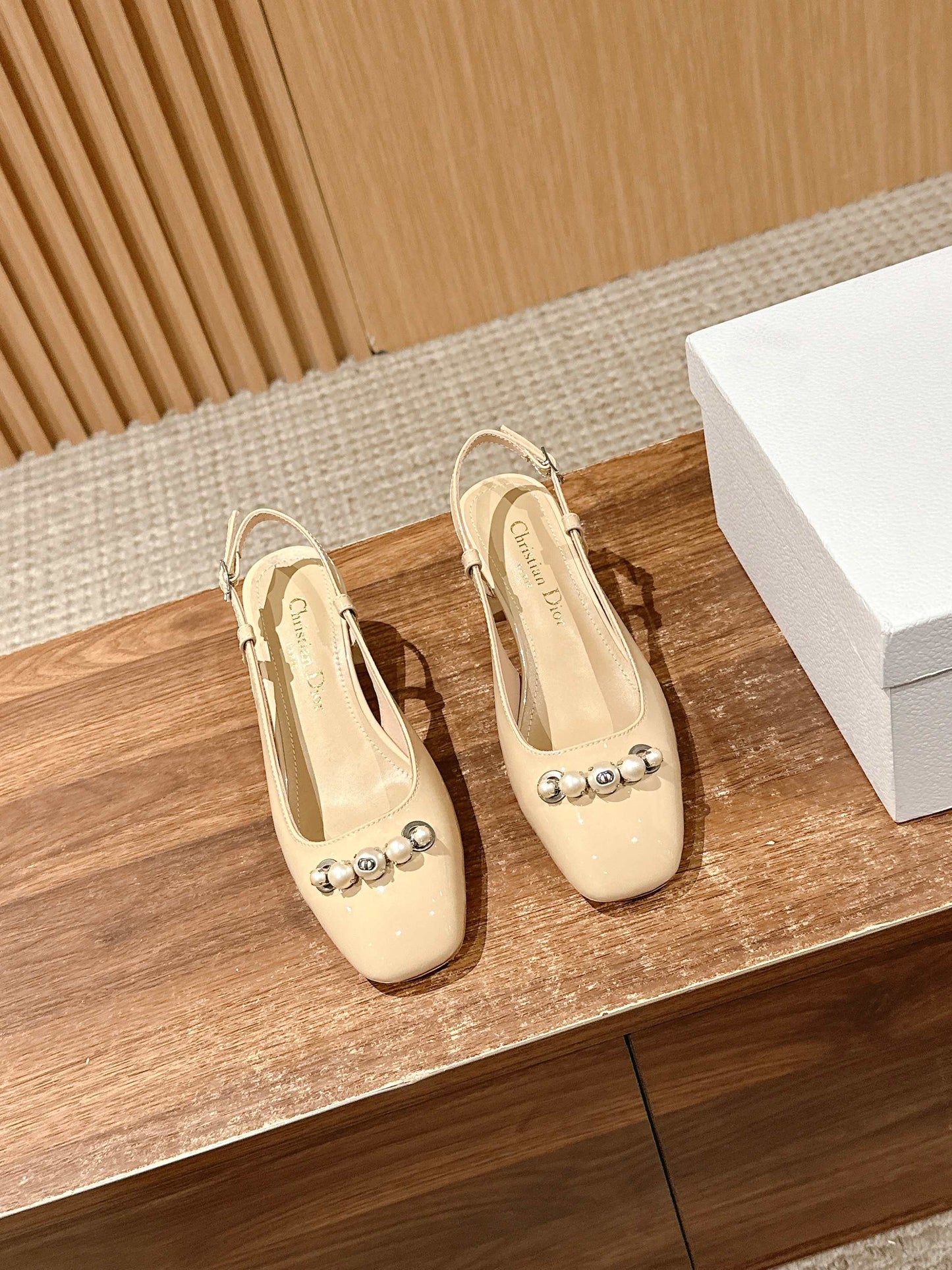 DIOR HIGH SLINGBACK 55 MM 25S IN BEIGE LAMBSKIN PEARL DETAILING - 35