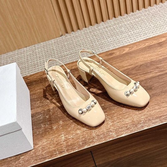 DIOR HIGH SLINGBACK 55 MM 25S IN BEIGE LAMBSKIN PEARL DETAILING - 35