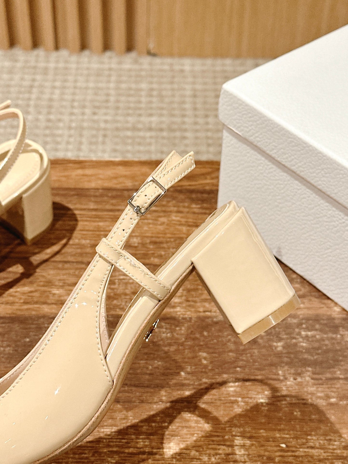 DIOR HIGH SLINGBACK 55 MM 25S IN BEIGE LAMBSKIN PEARL DETAILING - 35