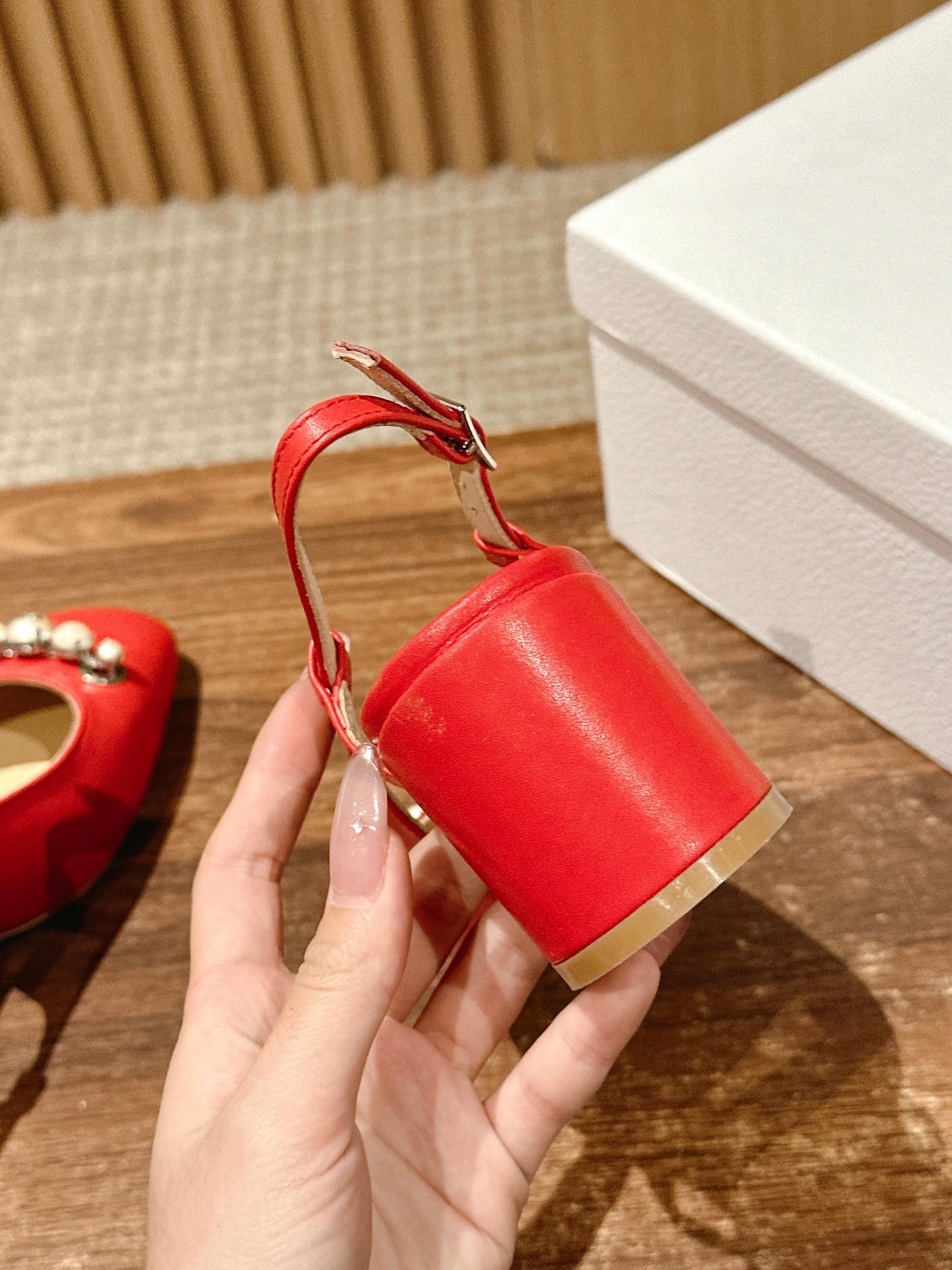 DIOR HIGH SLINGBACK 55 MM 25S IN RED LAMBSKIN PEARL DETAILING - 35