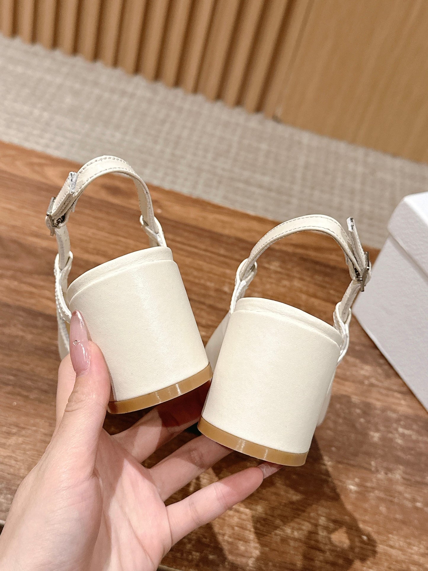 DIOR HIGH SLINGBACK 55 MM 25S IN CREAM WHITE LAMBSKIN PEARL DETAILING - 35