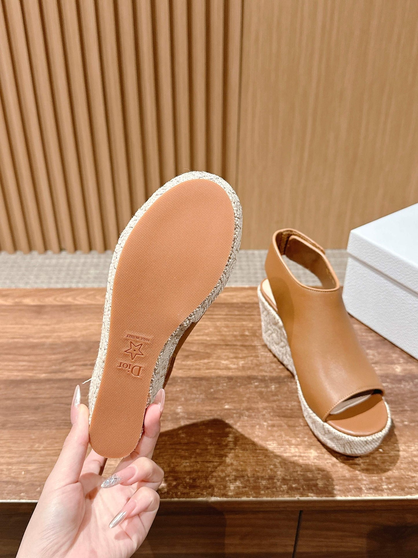 ATTITUDE WEDGE HIGH SLINGBACK 90MM IN BROWN CALFSKIN CANVAS SOLE - 35