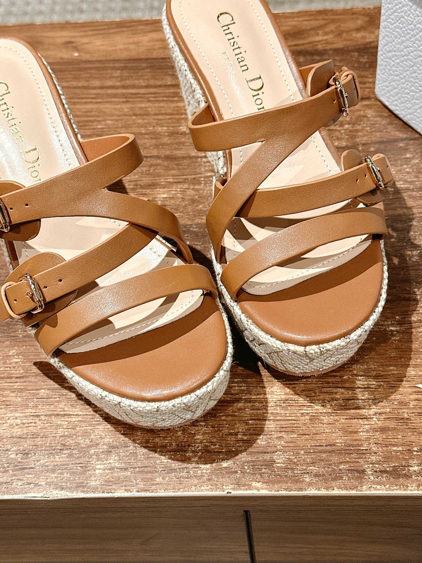 ATTITUDE WEDGE SLIDE 90MM IN BROWN ADJUSTABLE STRAPS CALFSKIN CANVAS SOLE - 35