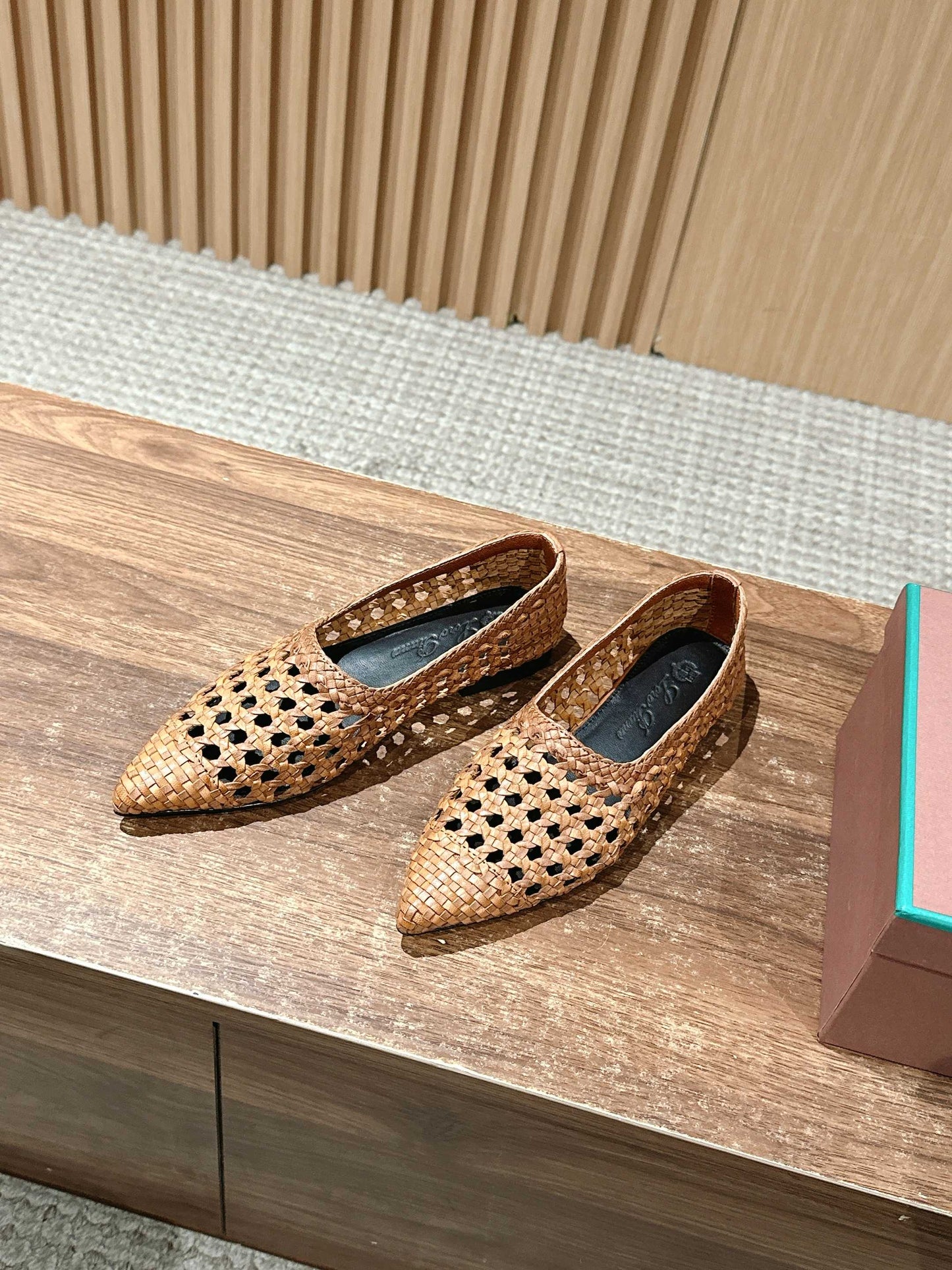 LP POINTED-TOE BALLET FLATS 25S IN LIGHT BROWN LAMBSKIN - 35