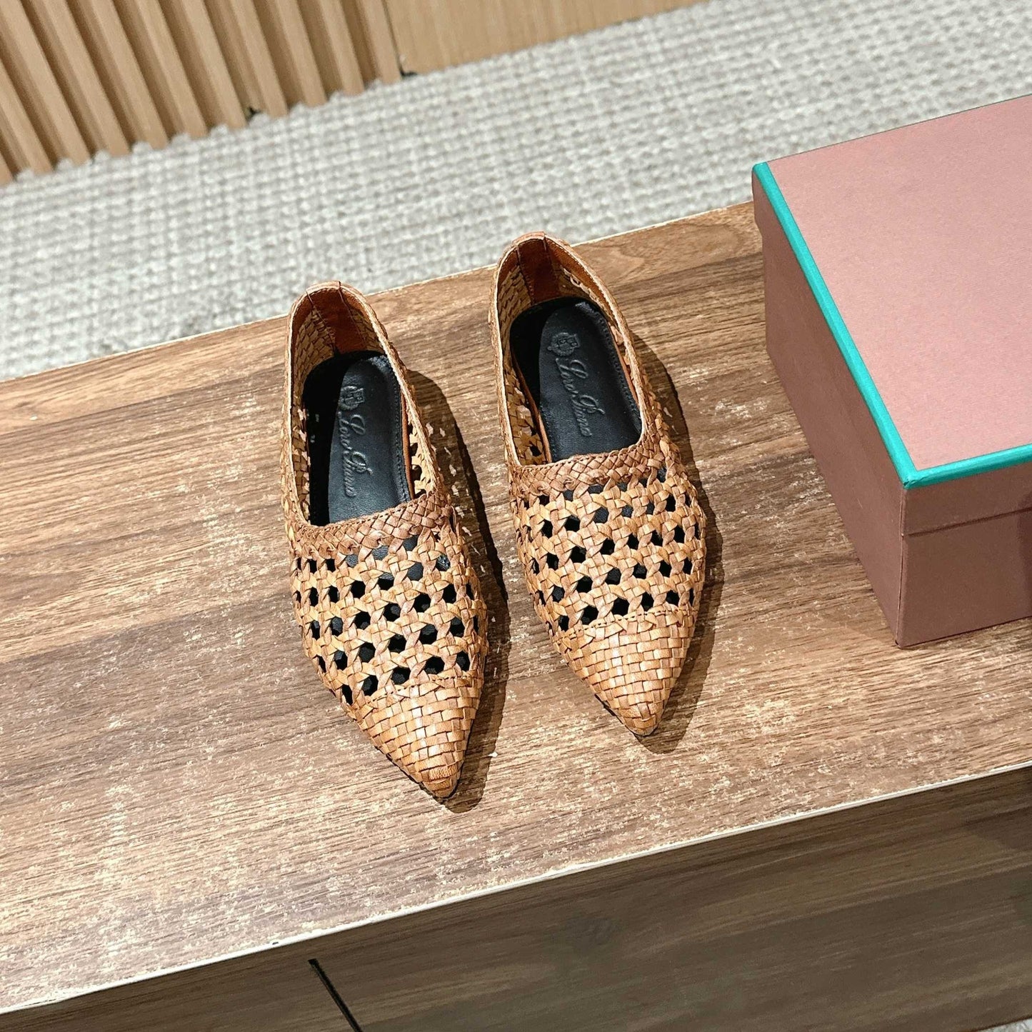LP POINTED-TOE BALLET FLATS 25S IN LIGHT BROWN LAMBSKIN - 35