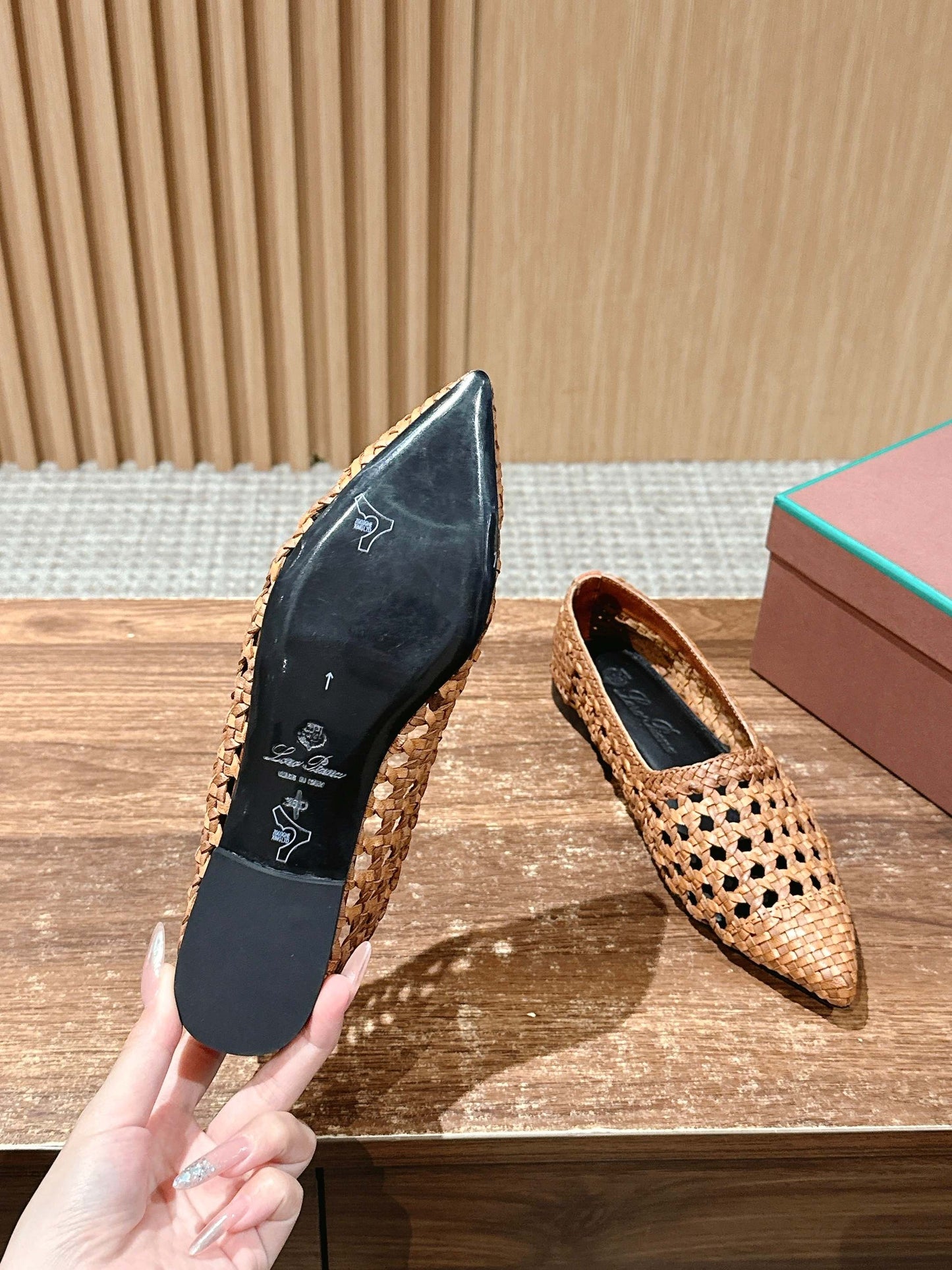 LP POINTED-TOE BALLET FLATS 25S IN LIGHT BROWN LAMBSKIN - 35