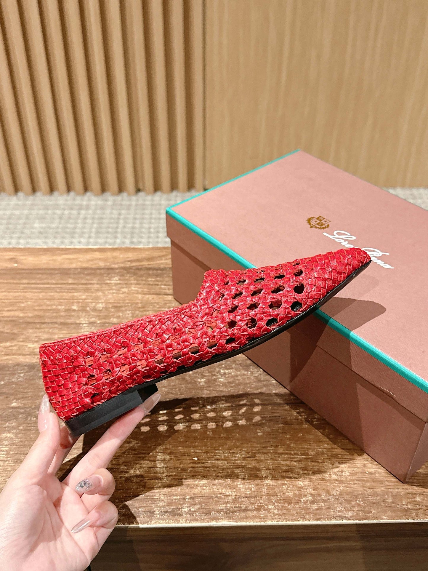 LP POINTED-TOE BALLET FLATS 25S IN RED LAMBSKIN - 35
