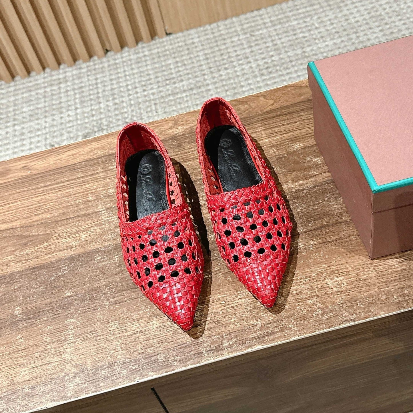 LP POINTED-TOE BALLET FLATS 25S IN RED LAMBSKIN - 35