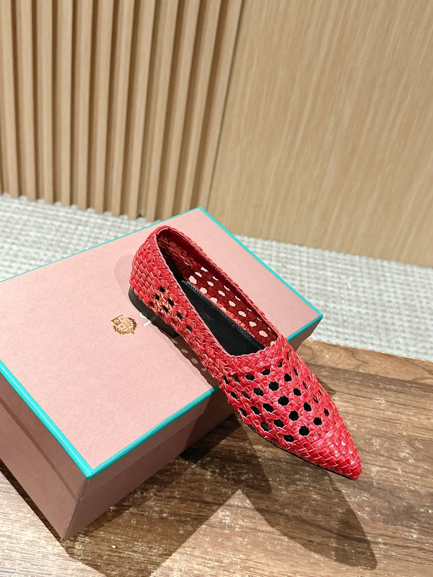 LP POINTED-TOE BALLET FLATS 25S IN RED LAMBSKIN - 35