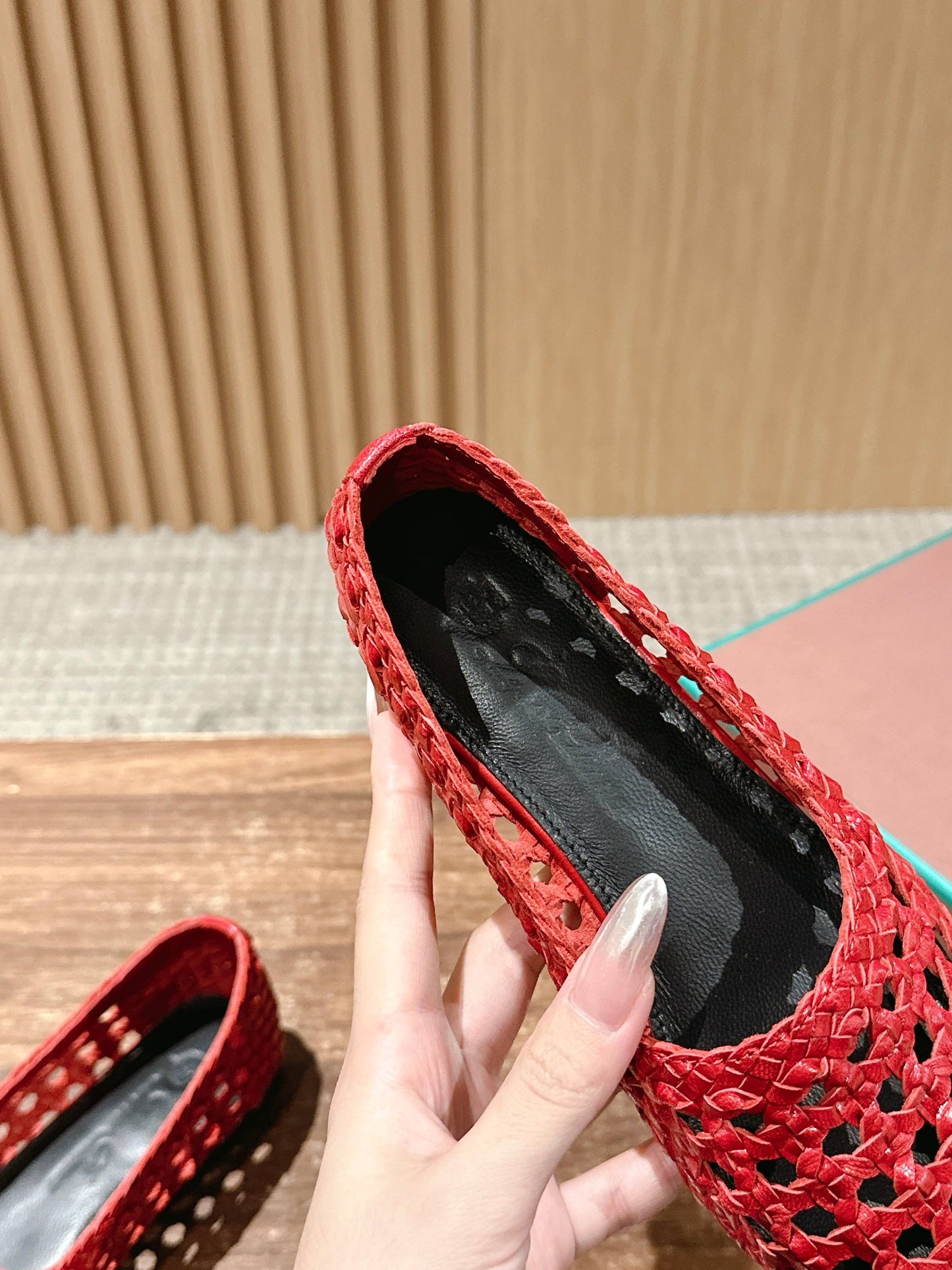 LP POINTED-TOE BALLET FLATS 25S IN RED LAMBSKIN - 35