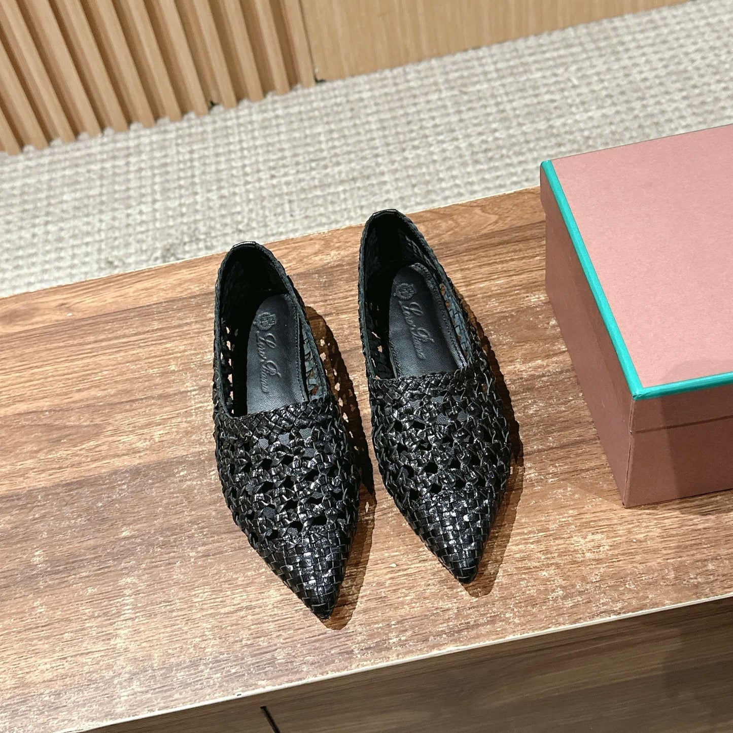 LP POINTED-TOE BALLET FLATS 25S IN BLACK LAMBSKIN - 35