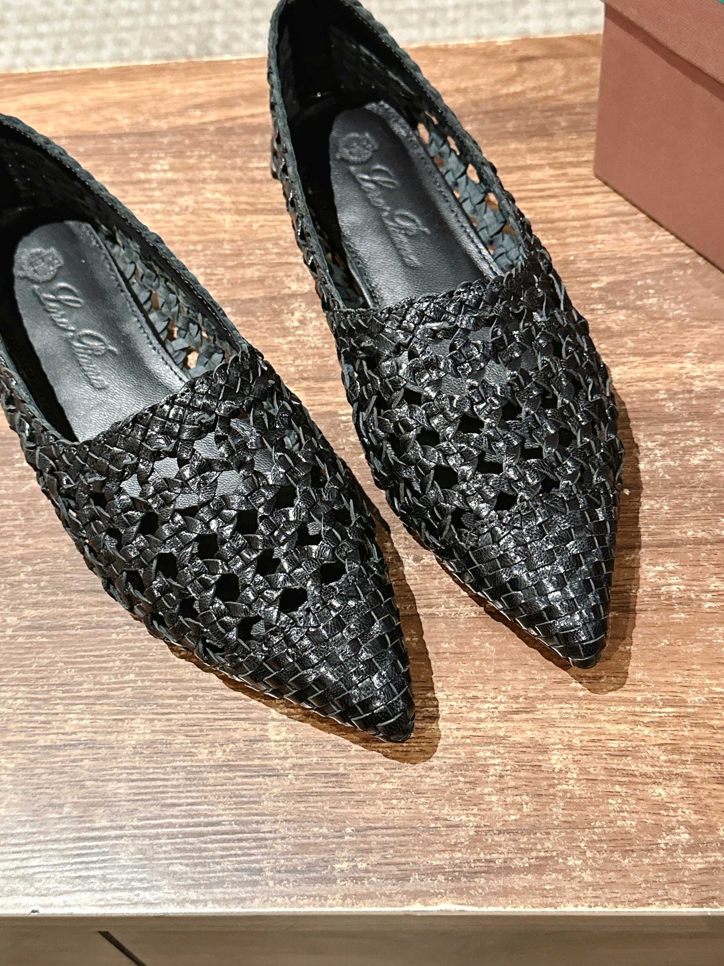 LP POINTED-TOE BALLET FLATS 25S IN BLACK LAMBSKIN - 35