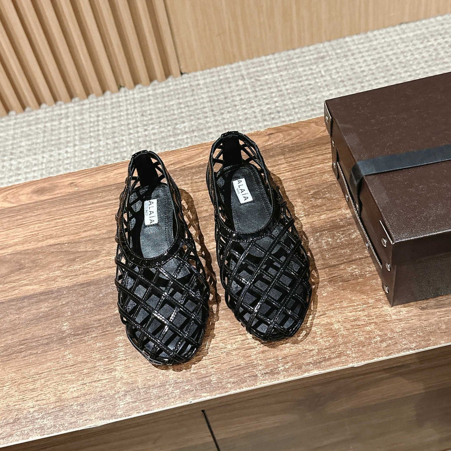 ALAIA MESH BALLET FLATS 25S IN BLACK LAMBSKIN - 35