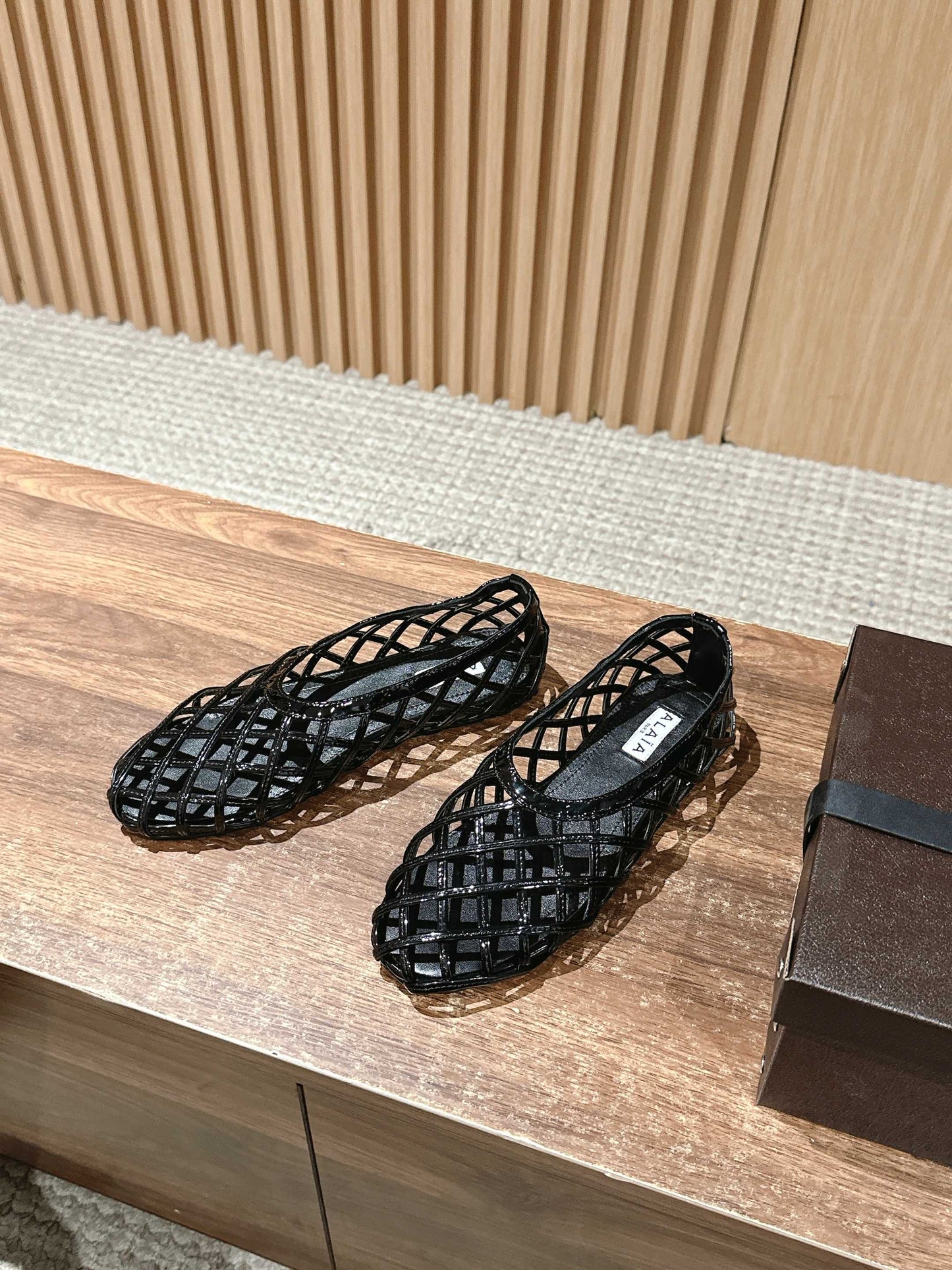 ALAIA MESH BALLET FLATS 25S IN BLACK LAMBSKIN - 35
