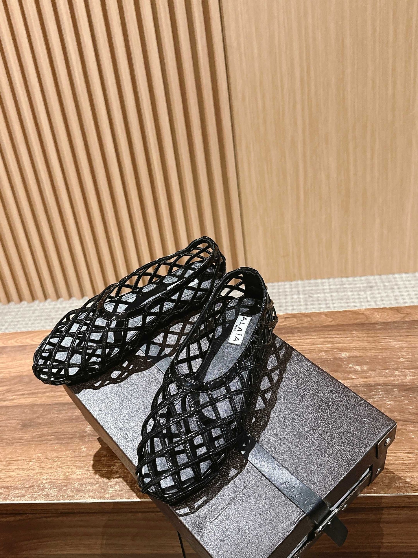ALAIA MESH BALLET FLATS 25S IN BLACK LAMBSKIN - 35
