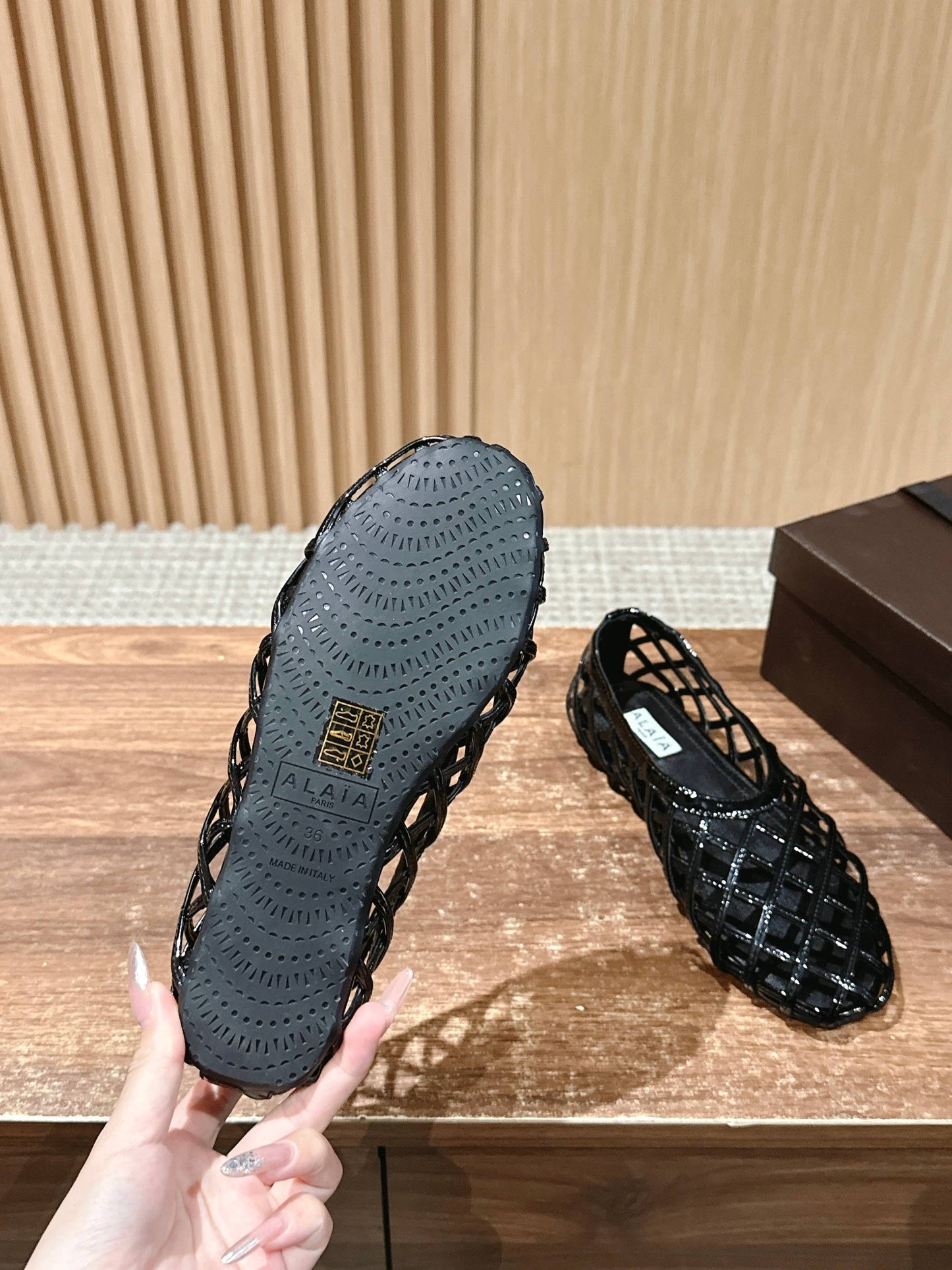 ALAIA MESH BALLET FLATS 25S IN BLACK LAMBSKIN - 35