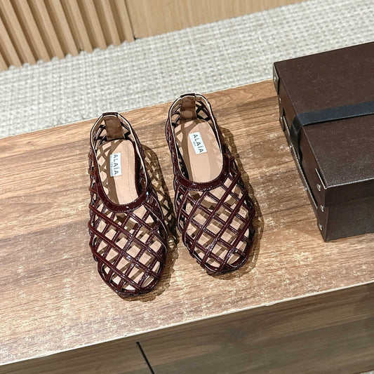 ALAIA MESH BALLET FLATS 25S IN DARK RED LAMBSKIN - 35