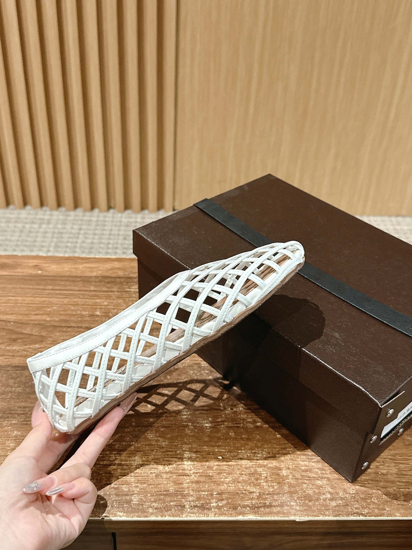 ALAIA MESH BALLET FLATS 25S IN WHITE LAMBSKIN - 35