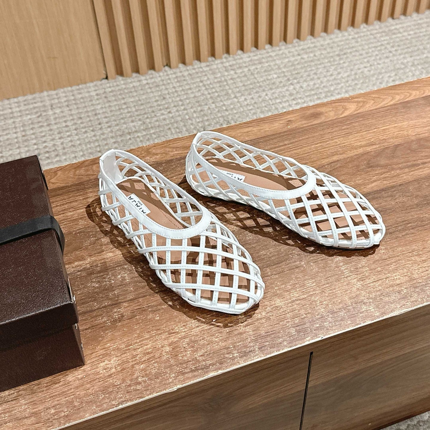 ALAIA MESH BALLET FLATS 25S IN WHITE LAMBSKIN - 35