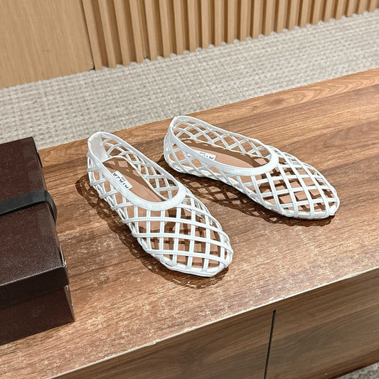ALAIA MESH BALLET FLATS 25S IN WHITE LAMBSKIN - 35