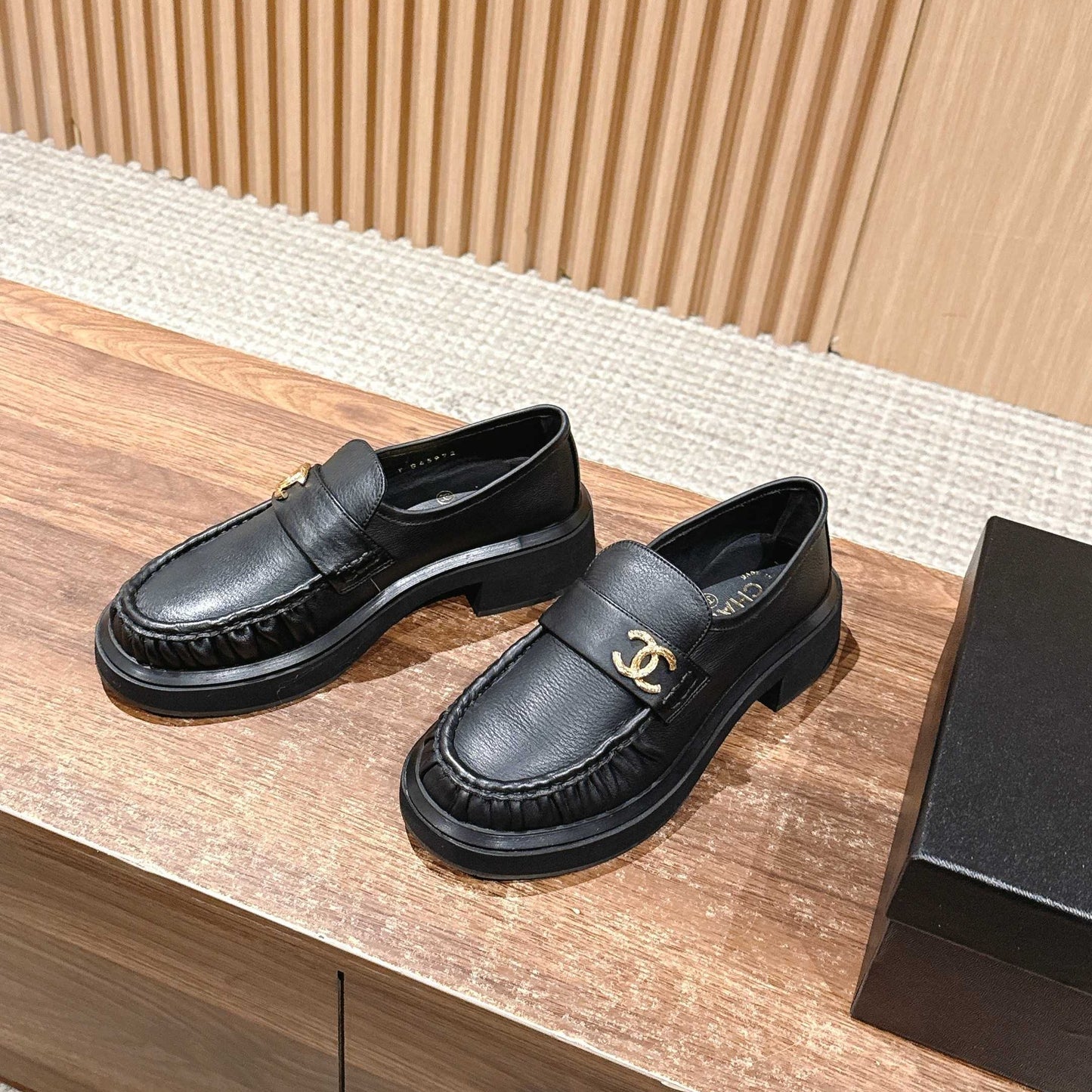 CHANEL 25S DOUBLE MONK STRAP PLEATED LOAFERS BLACK IN CALFSKIN - 35
