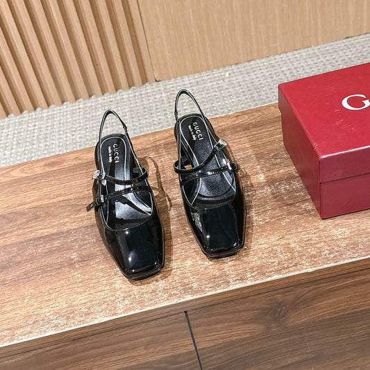 ЖІНОЧІ ТУФЛІ GUCCI 26S СЛІНГБЕКИ НА БЛОЧНОМУ КАБЛУКУ 45 ММ З ЧОРНОЇ ТЕЛЯЧОЇ ШКІРИ