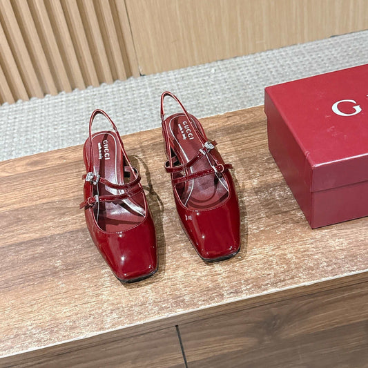ТУФЛІ-СЛІНГБЕКИ GUCCI 26S НА БЛОЧНОМУ КАБЛУКУ 45 ММ З ЧЕРВОНОЇ ТЕЛЯЧОЇ ШКІРИ