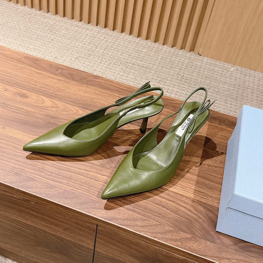 ТУФЛІ-СЛІНГБЕКИ PRADA 26S З ОЛИВКОВО-ЗЕЛЕНОЇ ТЕЛЯЧОЇ ШКІРИ