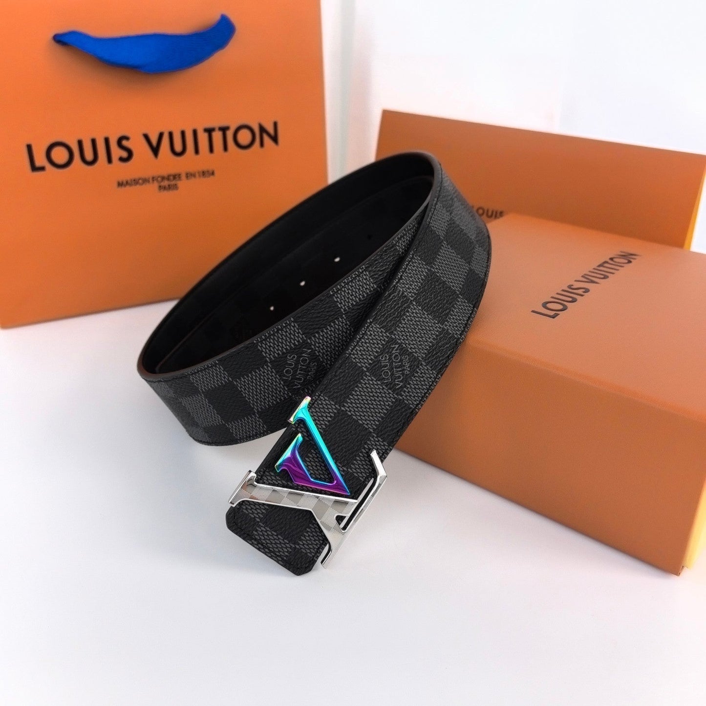LV LARGE 40MM PYRAMIDE BELT BLACK DAMIER MONOGRAM CALFSKIN METAL HARDWARE - 30