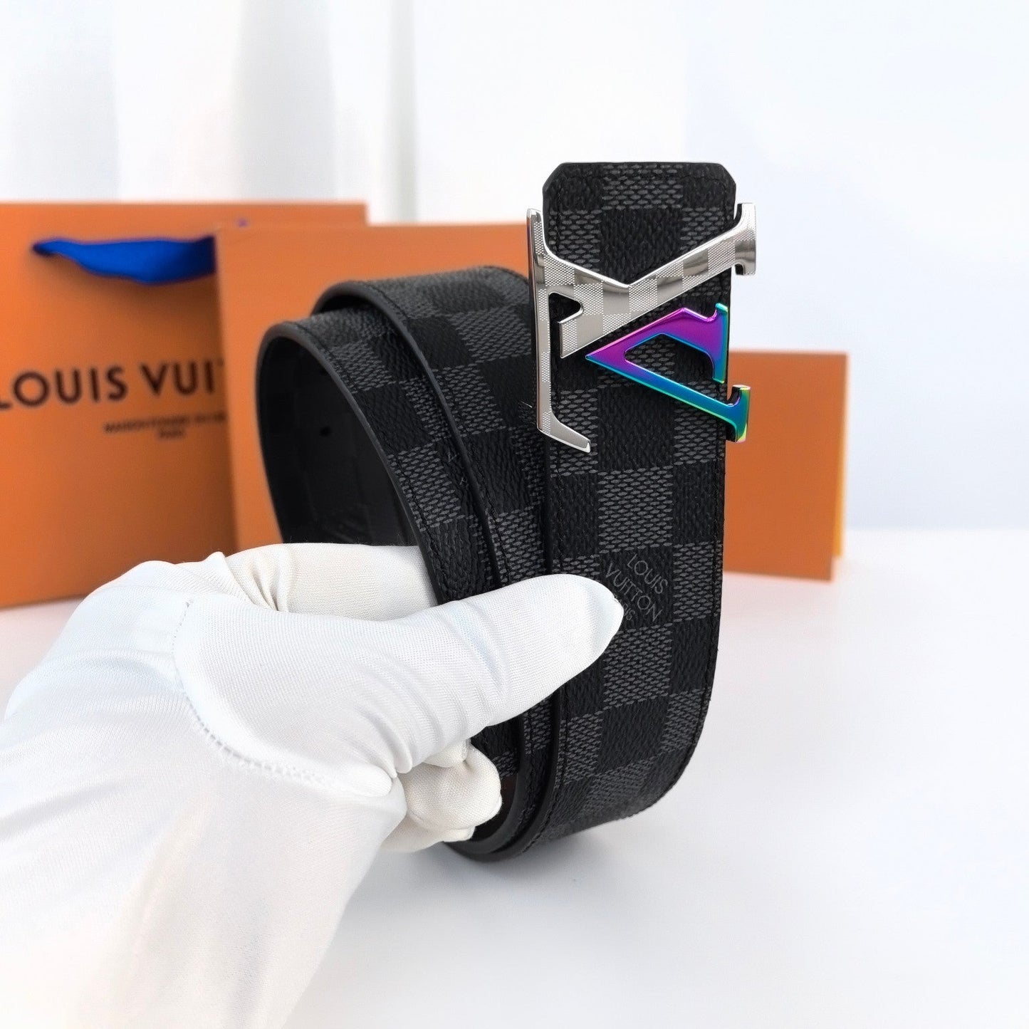 LV LARGE 40MM PYRAMIDE BELT BLACK DAMIER MONOGRAM CALFSKIN METAL HARDWARE - 30