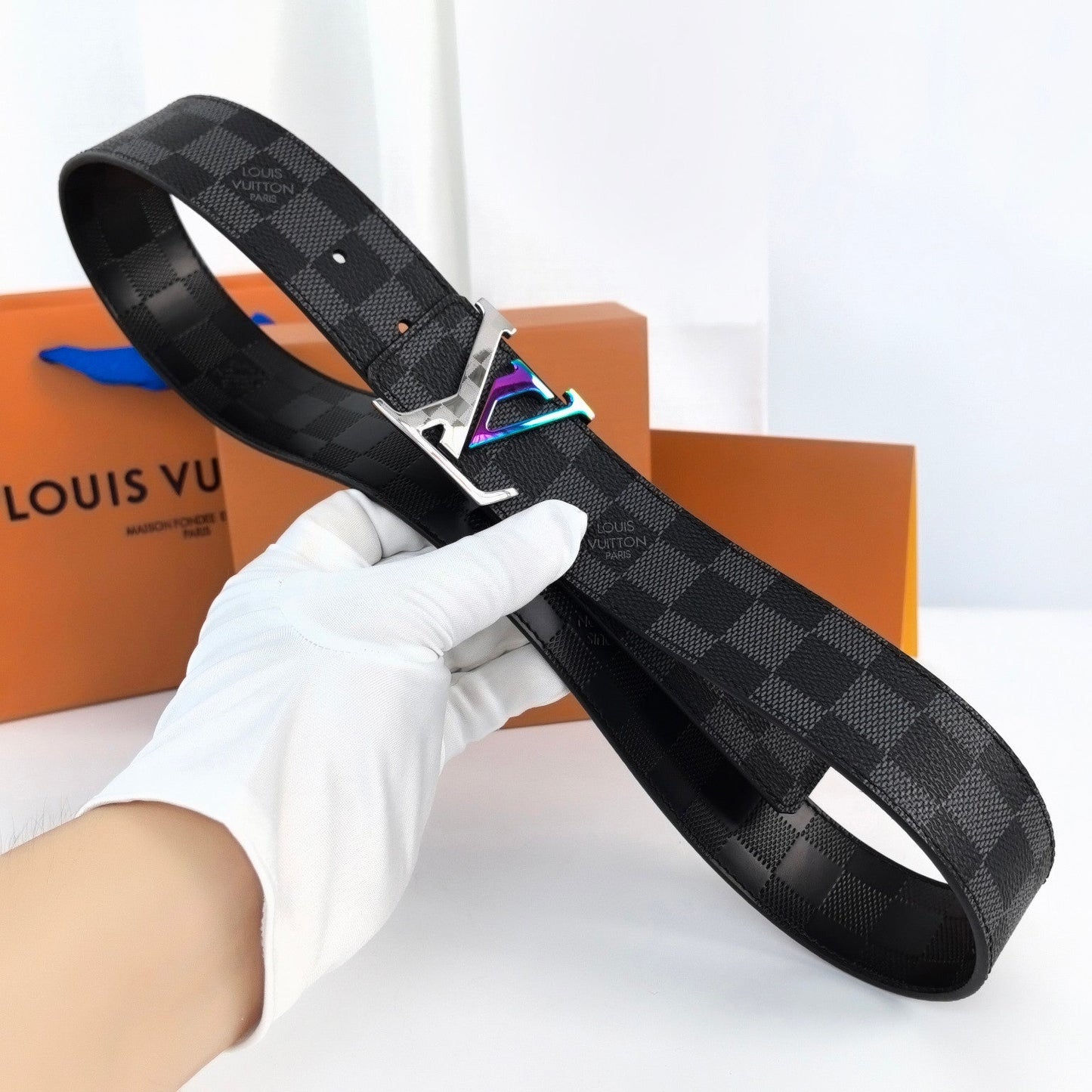 LV LARGE 40MM PYRAMIDE BELT BLACK DAMIER MONOGRAM CALFSKIN METAL HARDWARE - 30