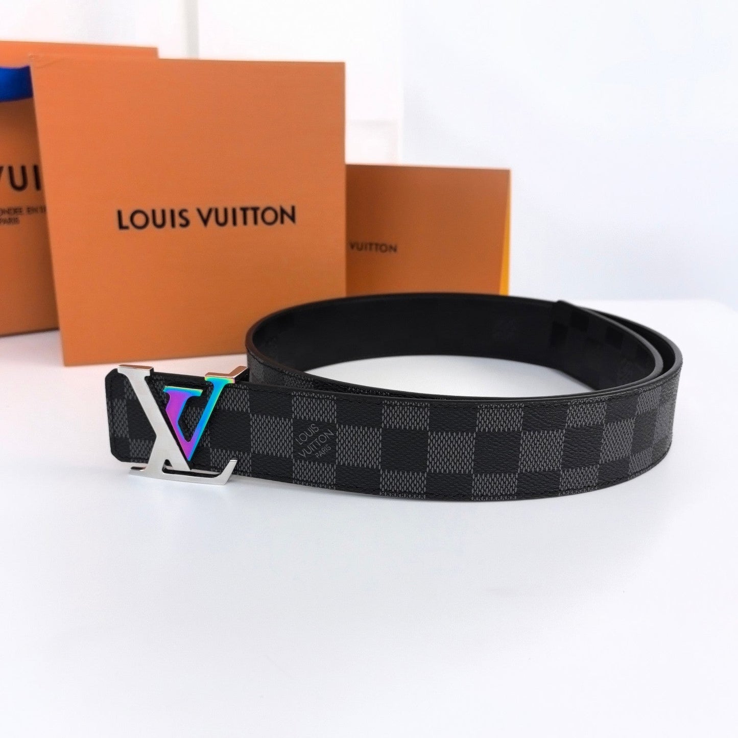 LV LARGE 40MM PYRAMIDE BELT BLACK DAMIER MONOGRAM CALFSKIN METAL HARDWARE - 30