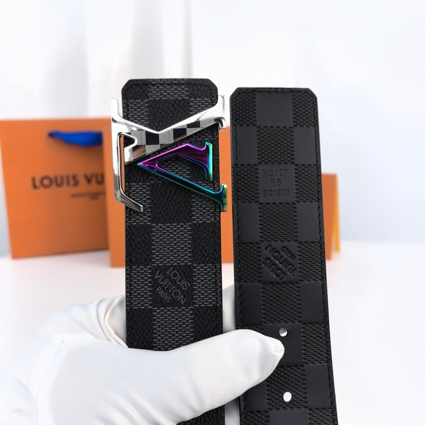 LV LARGE 40MM PYRAMIDE BELT BLACK DAMIER MONOGRAM CALFSKIN METAL HARDWARE - 30