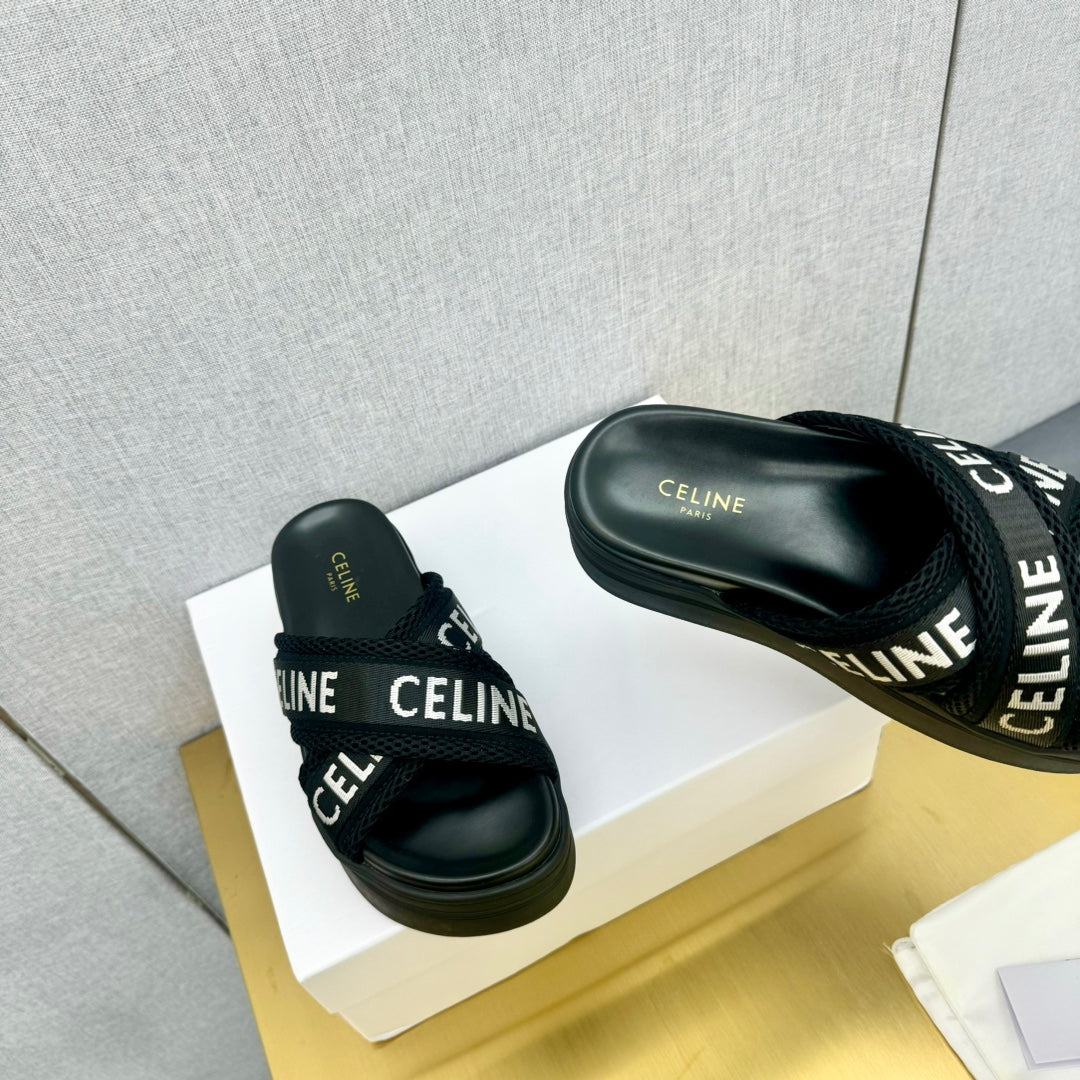 BLOCK SLIDE CROSS-STRAP IN BLACK MESH NYLON AND TEXT WITH JACQUARD - 35