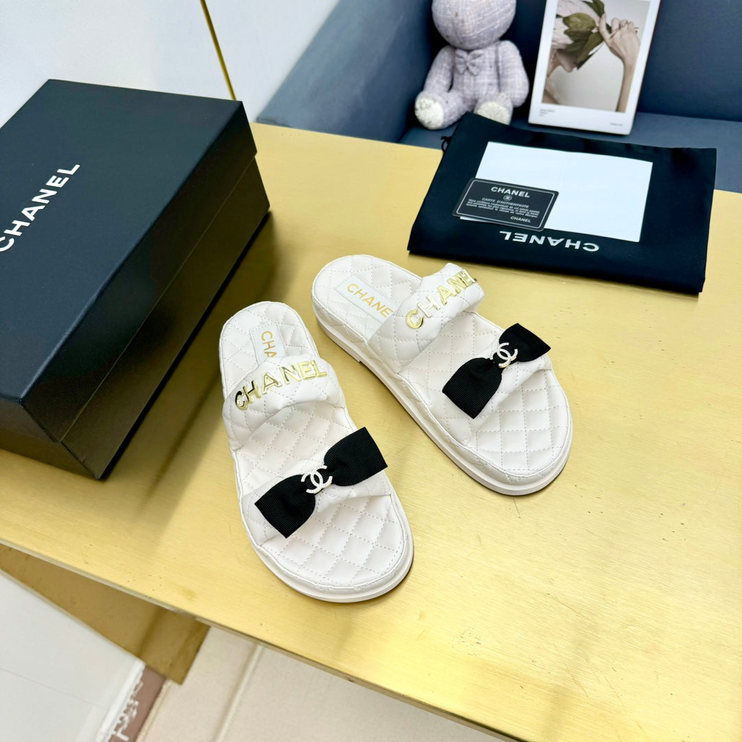 DAD SANDALS WITH BOW IN WHITE LAMBSKIN MULE - 35
